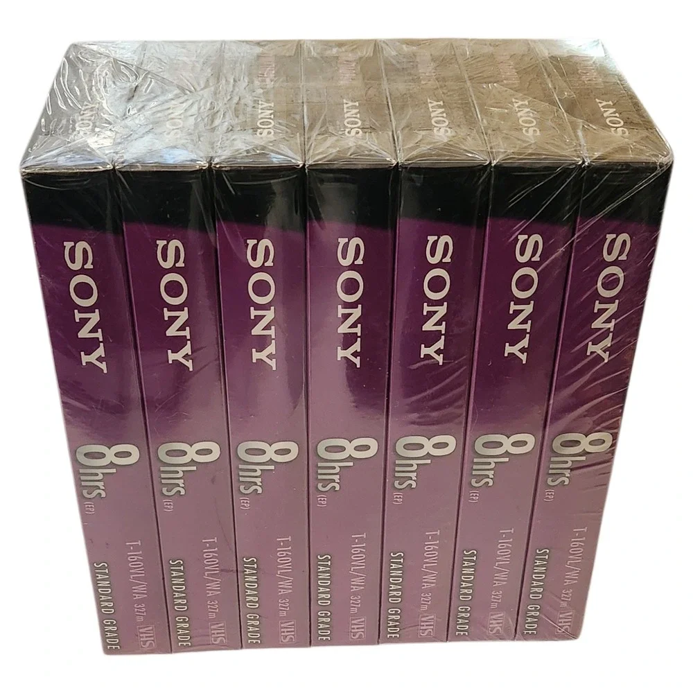 Sony 7 Pack VHS Tapes 8 Hours EP Standard Grade Brilliant Color Sound Rewritable